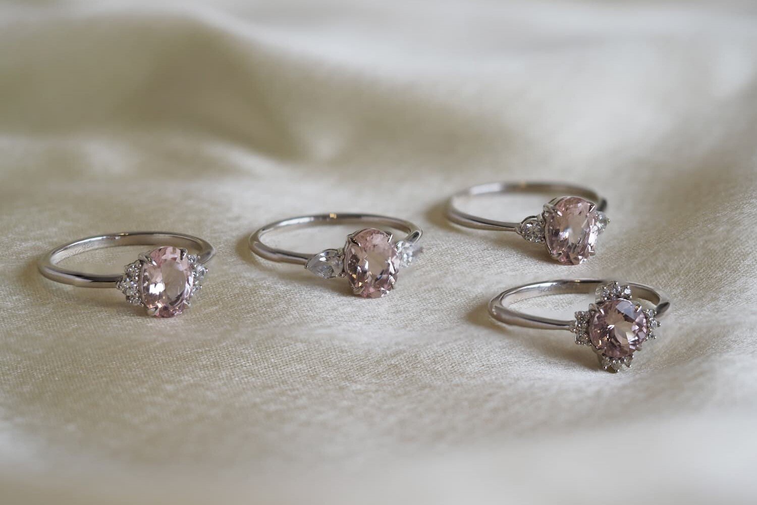 Pink Morganite rings on velvet cloth