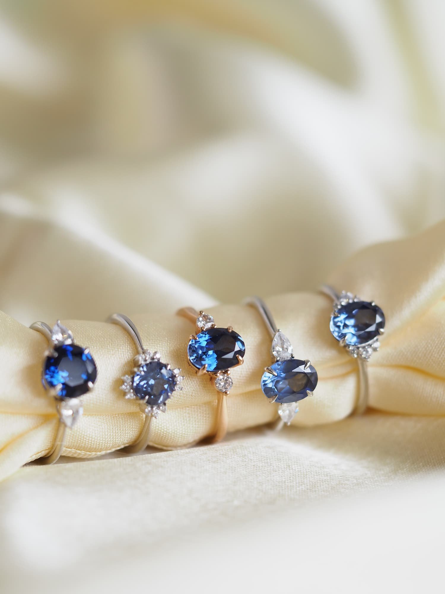 Blue sapphire engagement rings in a bunch