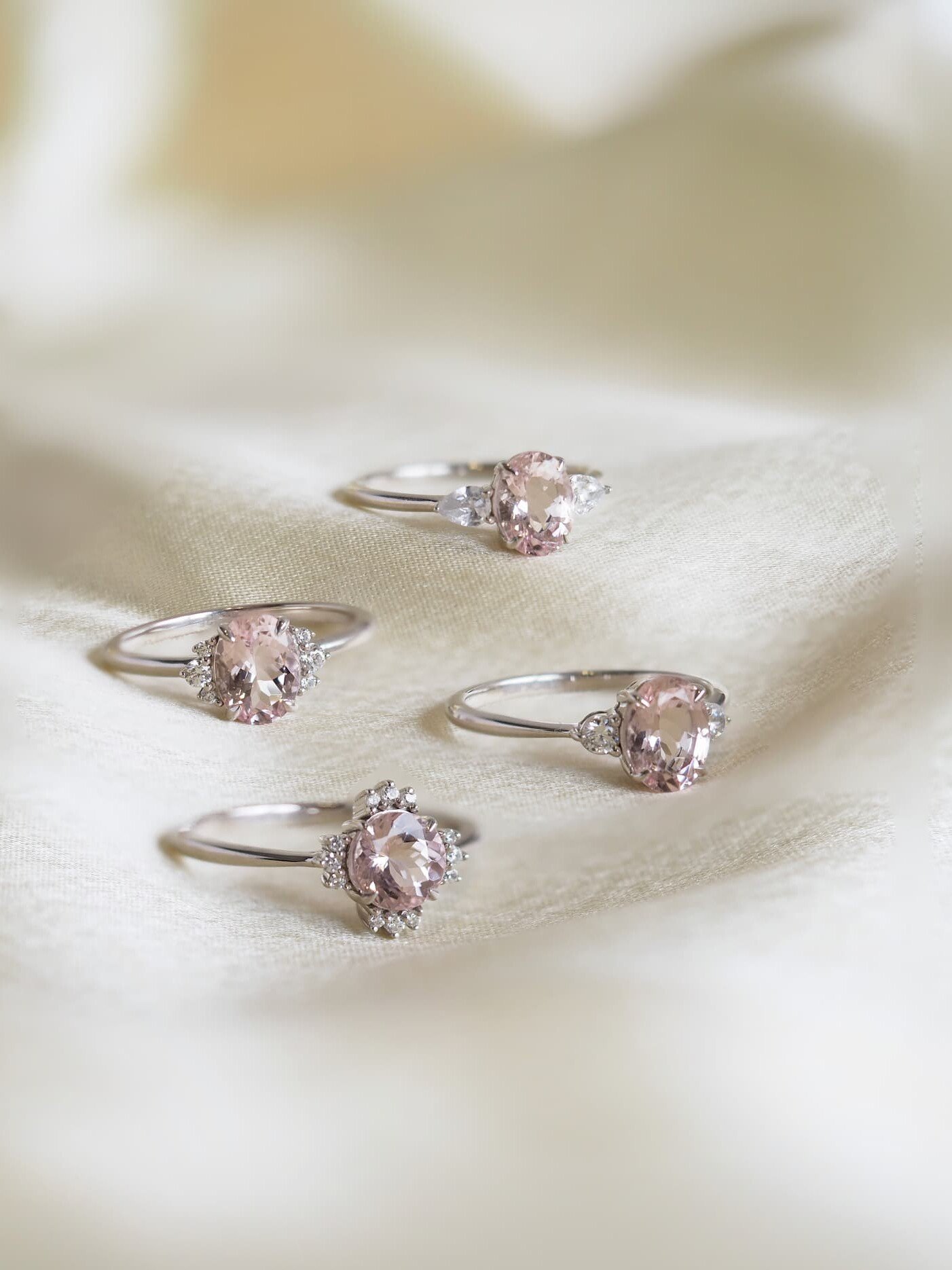 Morganite engagement rings on velvet cloth