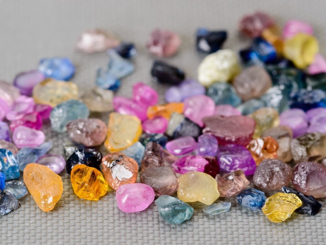 Raw sapphire pieces in different colours