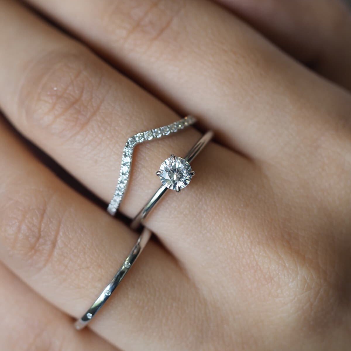 Bella Solitaire Ring with Diamond Stackable rings