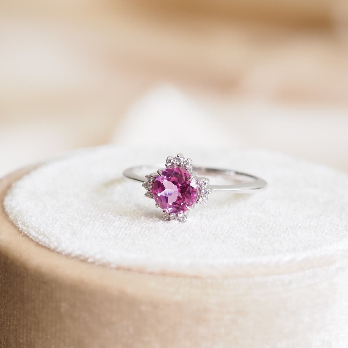 pink stone ring - real diamonds and sapphire
