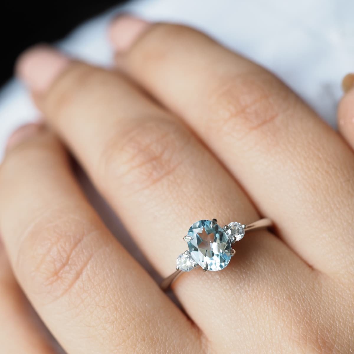Halo Emerald Cut Light Aquamarine Blue Sterling Silver Engagement Ring –  shine of diamond