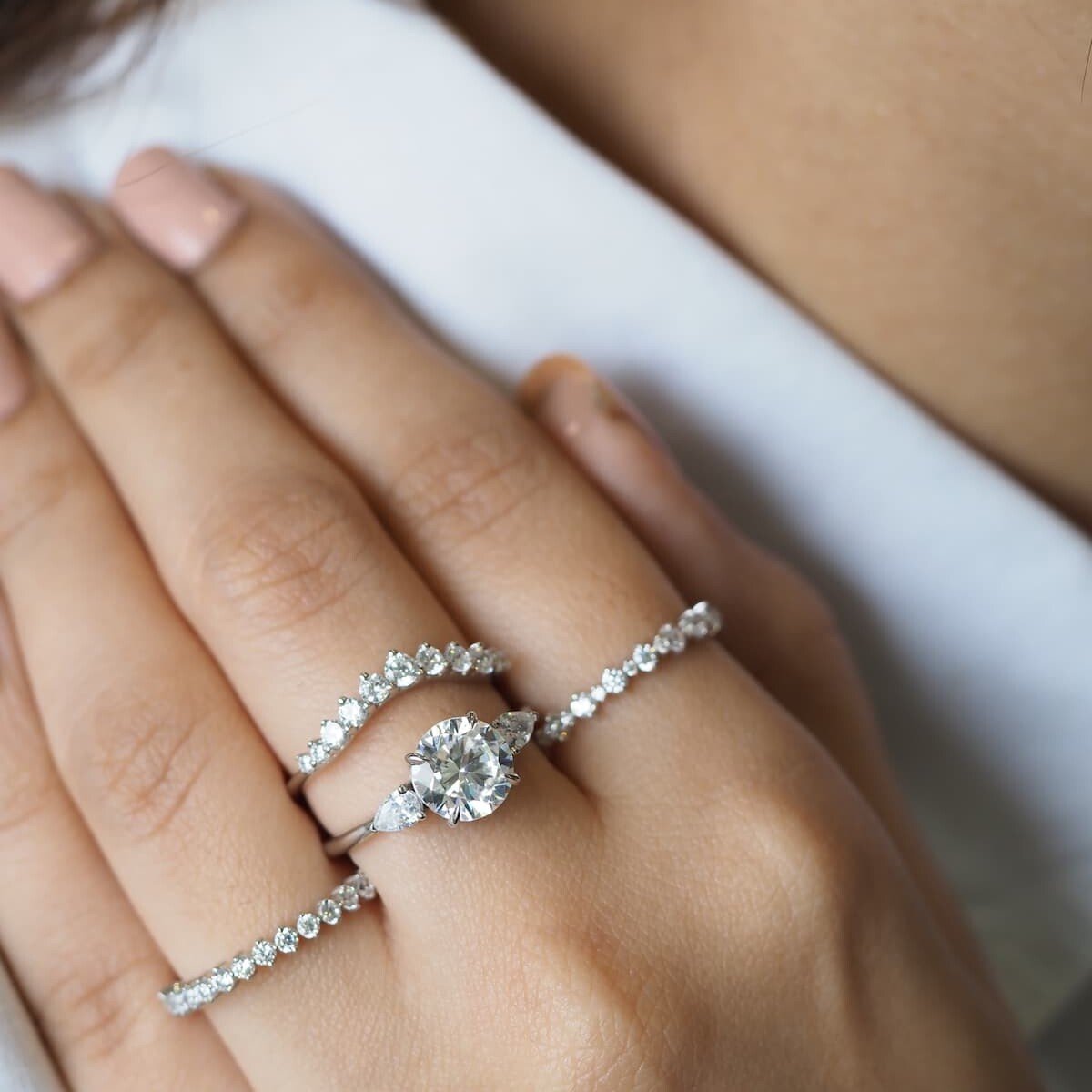 Penelope solitaire engagement ring with stackable rings