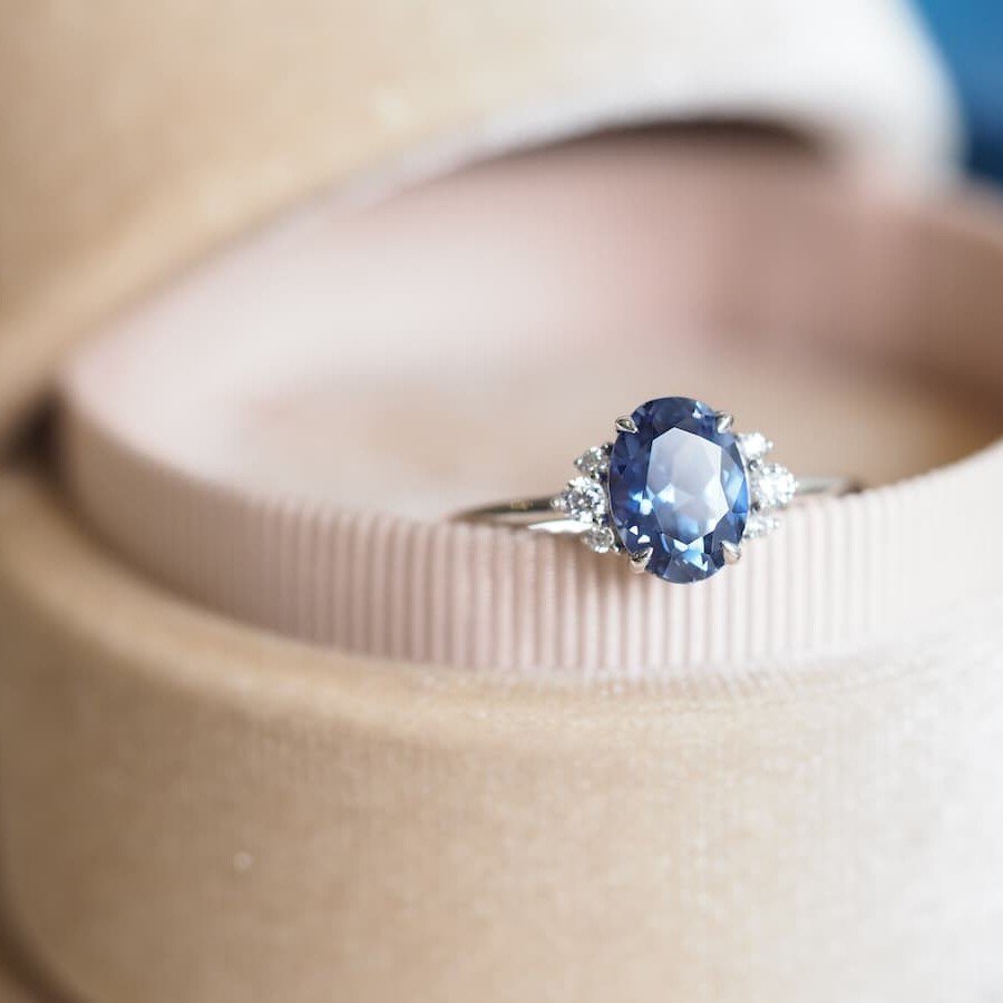 Vintage, Cornflower Blue Sapphire and Diamond Cluster Engagement Ring, –  Antique Ring Boutique