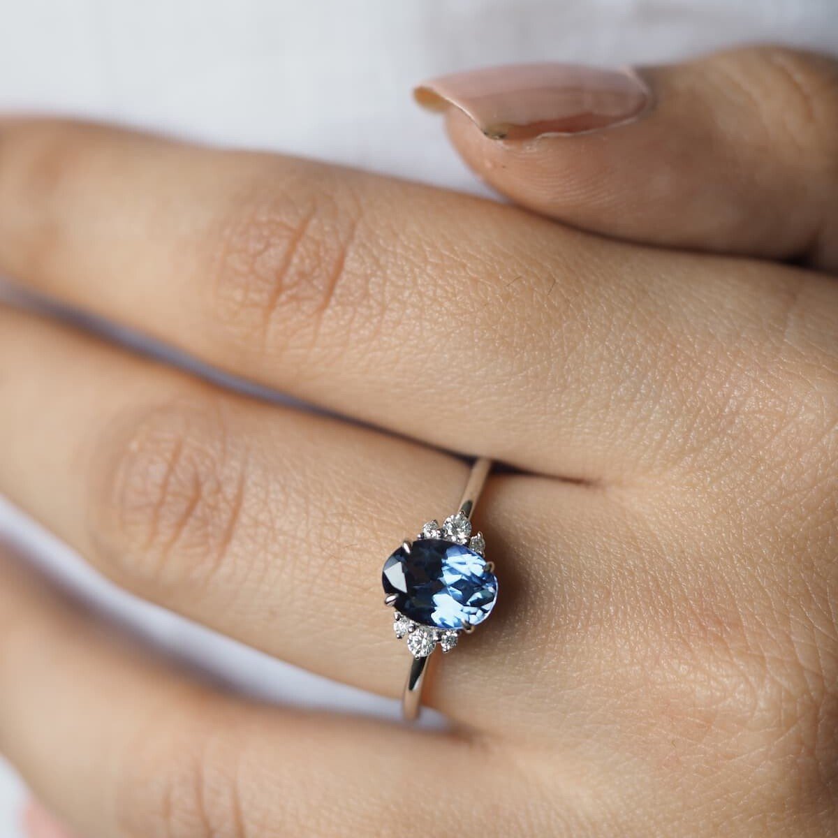 Oval Blue Sapphire Pear Diamond Ring - Bentley De Lisle
